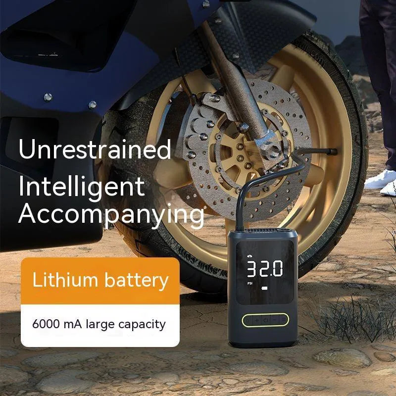Handheld wireless digital display air pump with LED light showing pressure reading
