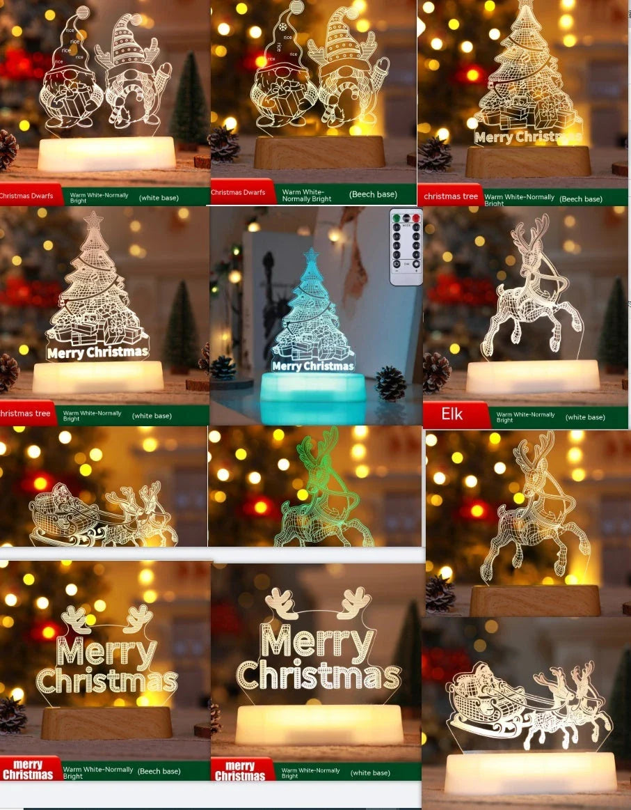 Cozy 3D acrylic LED Christmas lamp with festive holiday designs for warm, inviting décor