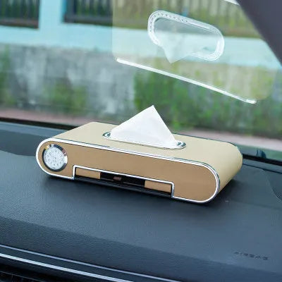 Car mobile phone holder tissue box in super-transition leather, 24.5x12.5x5cm, with pumping paper box