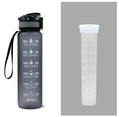 1-Liter Tritan Sports Water Bottle with Time Markers, Bounce Cover, and Motivational Design