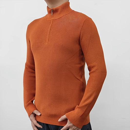 Men's black half-turtleneck zipper sweater with long sleeves, suitable for spring and autumn leisure wear