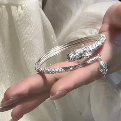 Adjustable dragon tail bangle with detailed relief, Chinese style punk jewelry