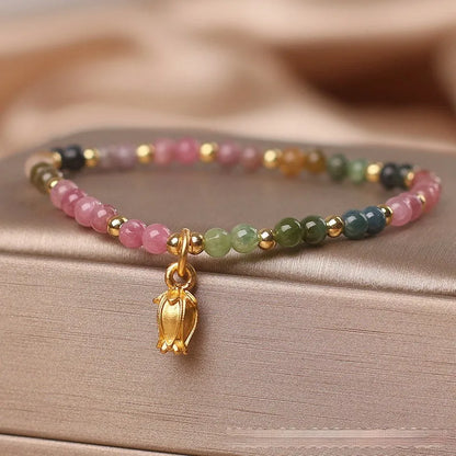 Natural Tourmaline flower anklet and bracelet for women showing beaded design and convertible jewellery functionality