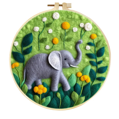 Round fabric embroidery kit with 20x20cm linen frame and wool felt for three-dimensional floral artwork