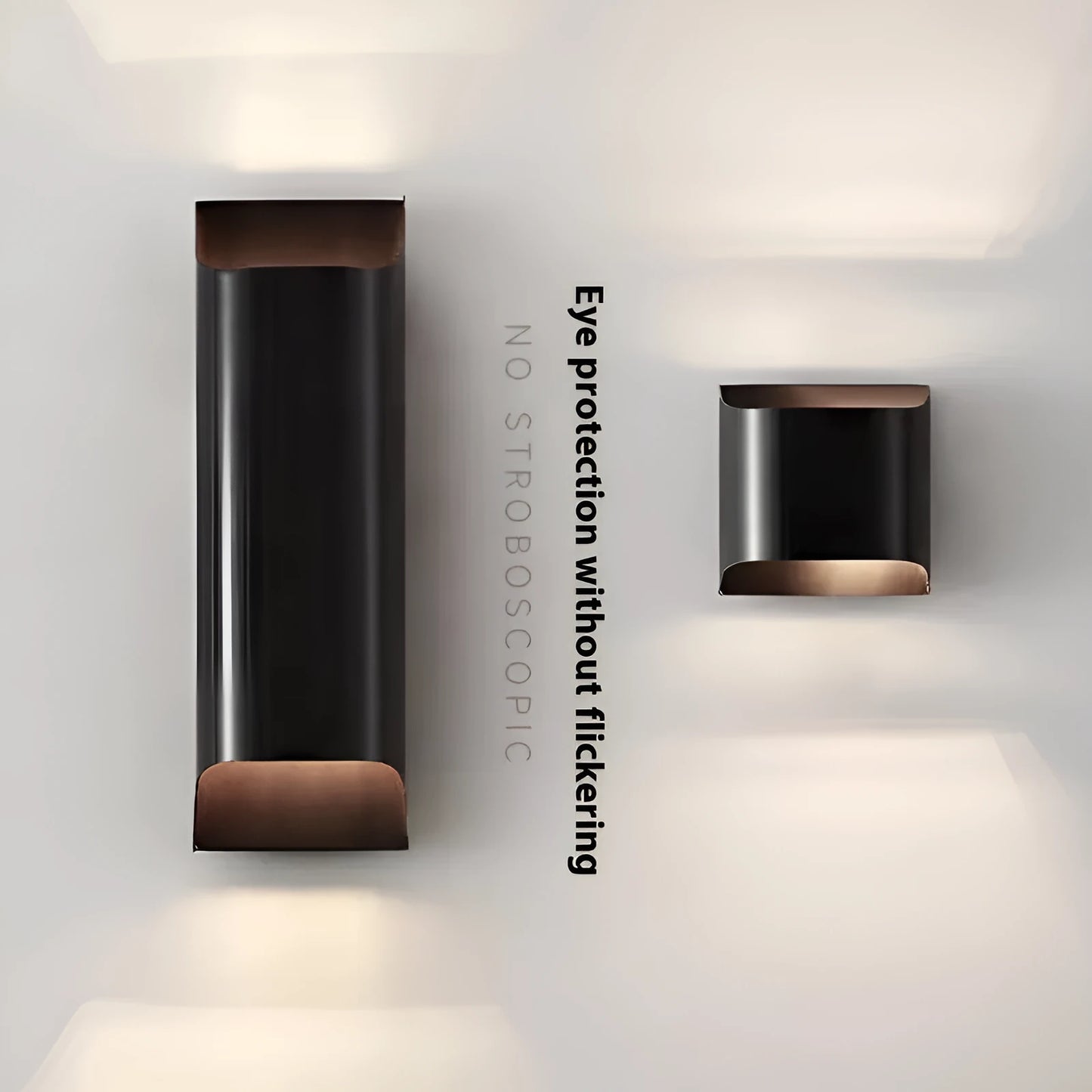 Minimalist copper wall lamp in black gold finish mounted beside bed