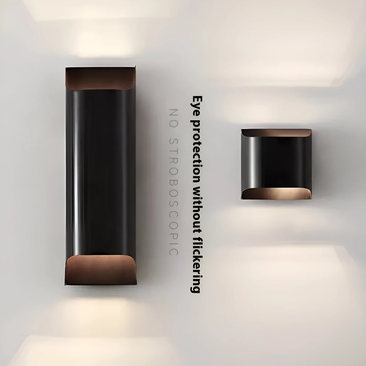 Minimalist copper wall lamp in black gold finish mounted beside bed