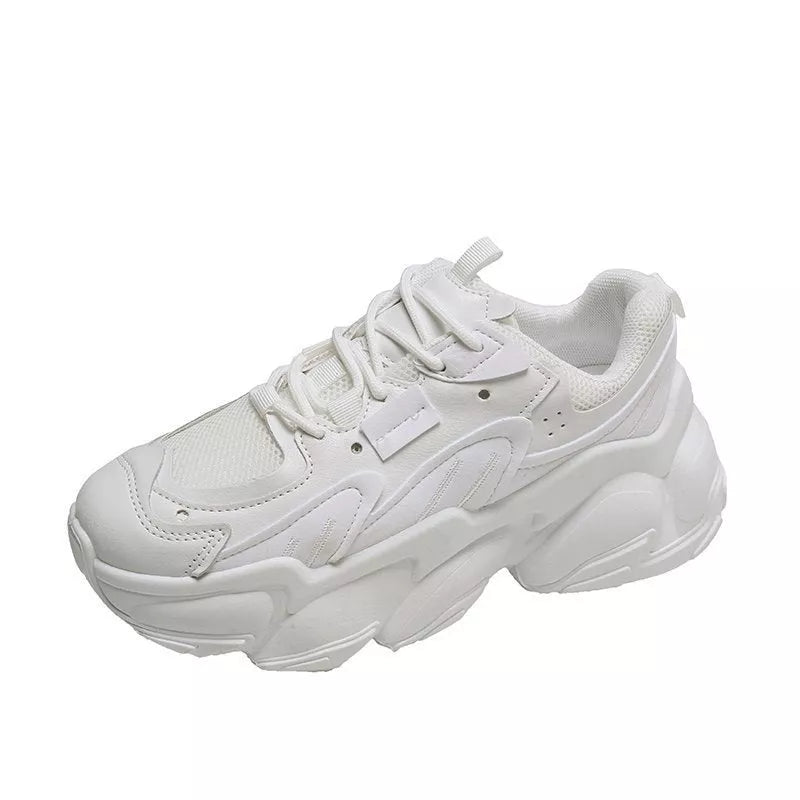 Korean Fashion Platform Sneakers in white, black, and beige with breathable PU upper