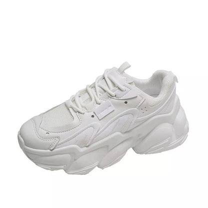 Korean Fashion Platform Sneakers in white, black, and beige with breathable PU upper