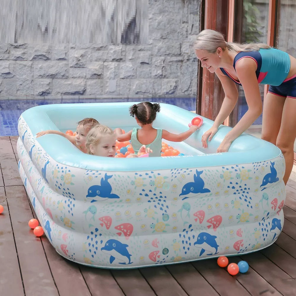 Brightly colored children's inflatable pool with smooth edges for safe water play