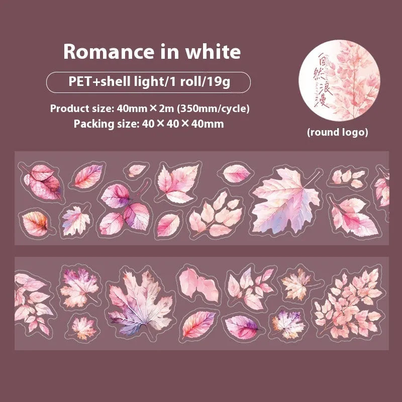 Deciduous Poetry Series DIY decorative stickers roll with 40mm width, 2m length, and PET material in nature colours