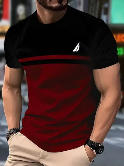 Men's casual short sleeve T-shirt in polyester fabric, loose fit style for summer wear