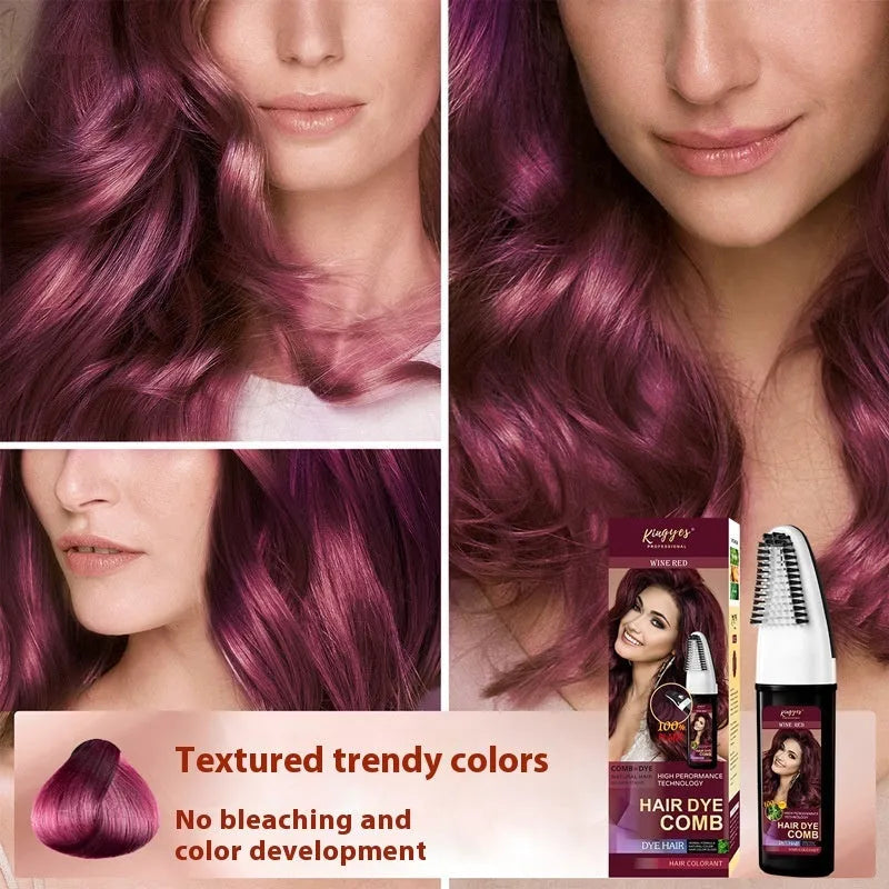 Hair colouring comb kit with 200ml bottle and attached applicator in brown, wine red or dark brown.