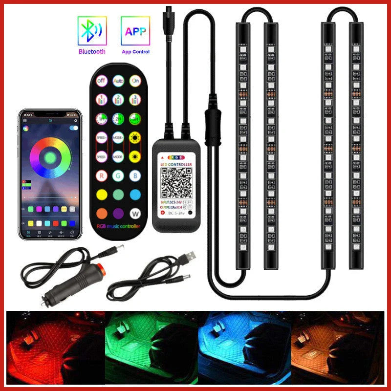 Stylish decorative car interior LED lights with wireless remote control and music-sync feature for customizable ambient lighting