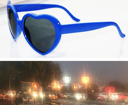 Stylish heart-shaped lighting sunglasses with a plastic frame and resin lenses, creating a mesmerizing effect for romantic occasions