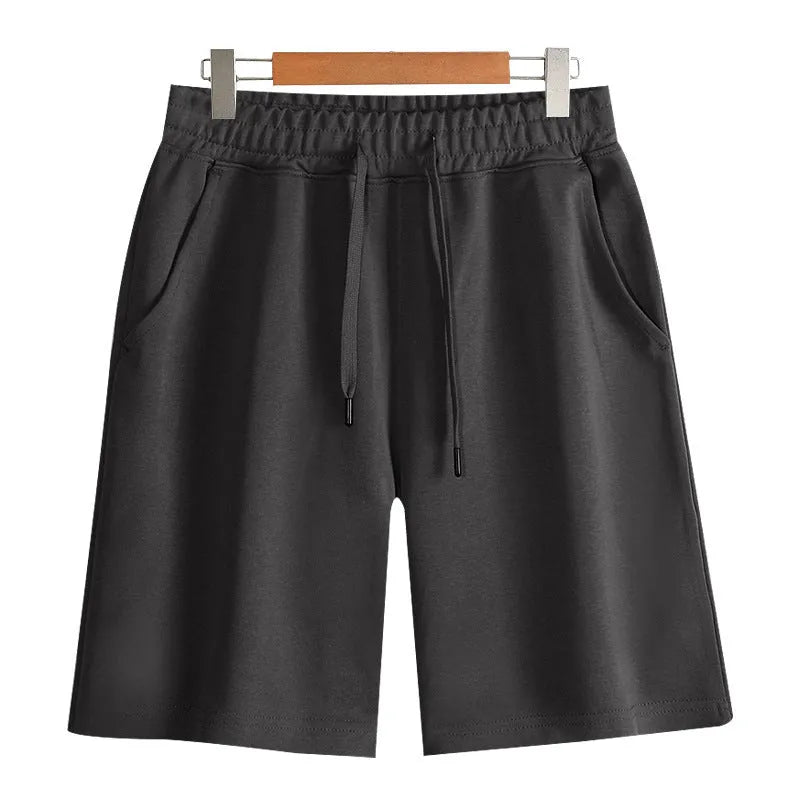 Men's straight-leg cotton casual shorts in light grey on a plain background.