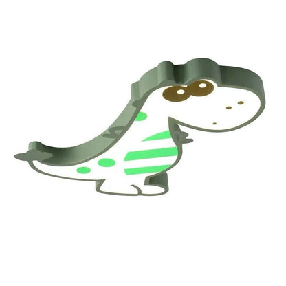 Cartoon dinosaur children's bedroom ceiling light with pink or green shade and aluminium body