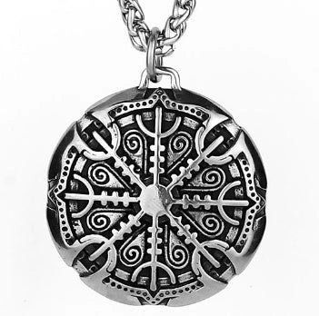 Stainless steel Norse rune necklaces with various Viking symbols and designs