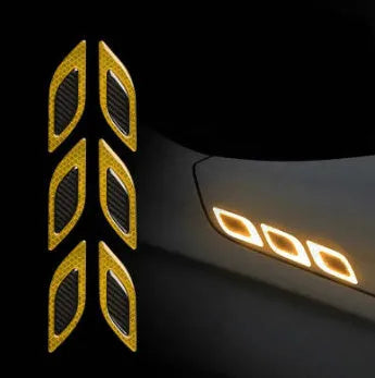 Blue and yellow reflective resin warning tape strips for car bumper, 17mm wide.