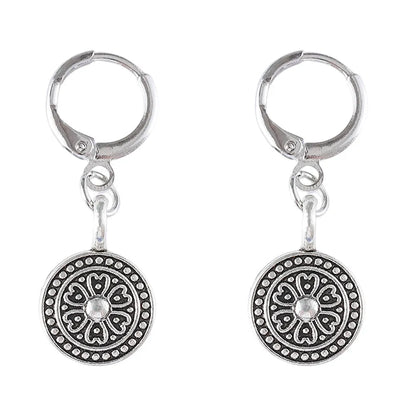 Geometric zinc alloy earrings with distressed ethnic print in retro bohemian style