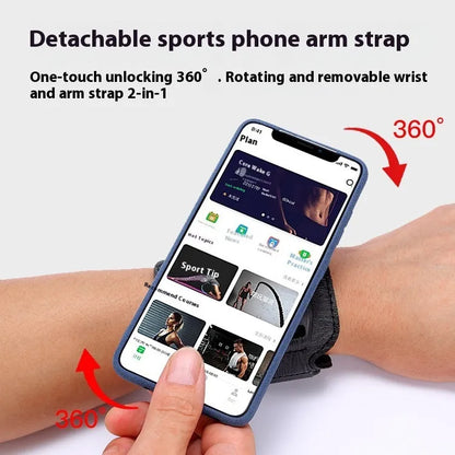 Black ABS PC mobile phone wrist strap holder for 4-7 inch smartphones, shown on a wrist for delivery or running.
