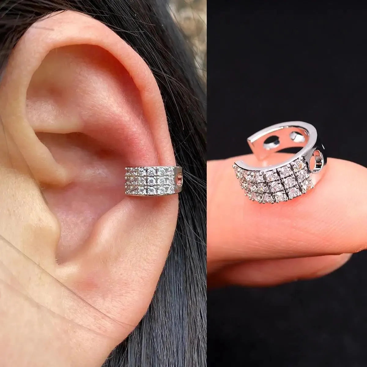 Butterfly flower inlaid zircon pierced earrings in gold or silver copper for women