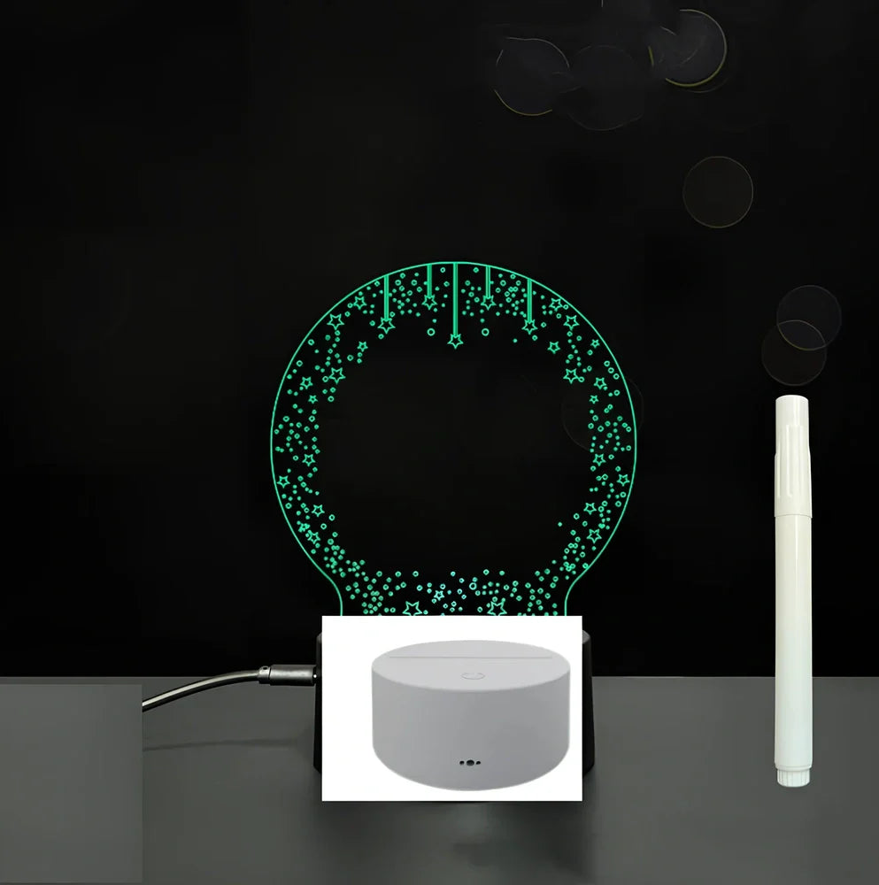 3D acrylic LED message board with touch controls showing illuminated writing on 3.5mm thick surface