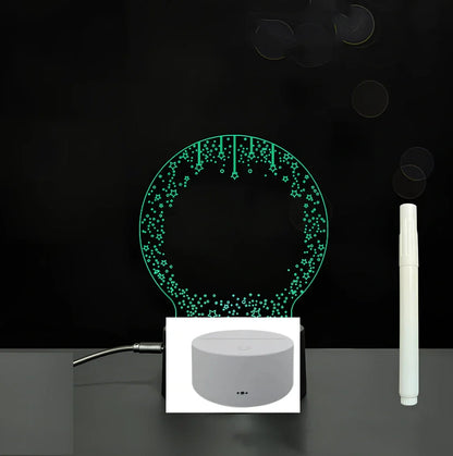 3D acrylic LED message board with touch controls showing illuminated writing on 3.5mm thick surface