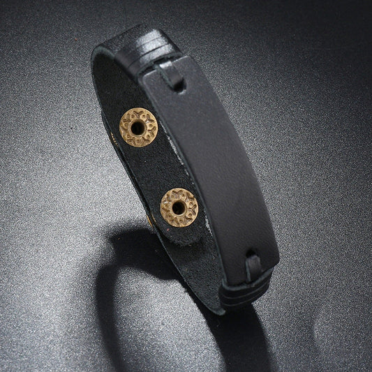 Adjustable leather bracelet with unique light board feature in light brown, black, and dark brown options.