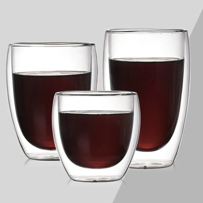 Egg-shaped double-layer insulated glass cup set for hot and cold beverages
