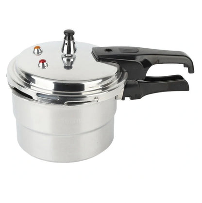 White aluminium alloy pressure cooker with 22cm diameter and double sole bottom for gas and induction cooktops