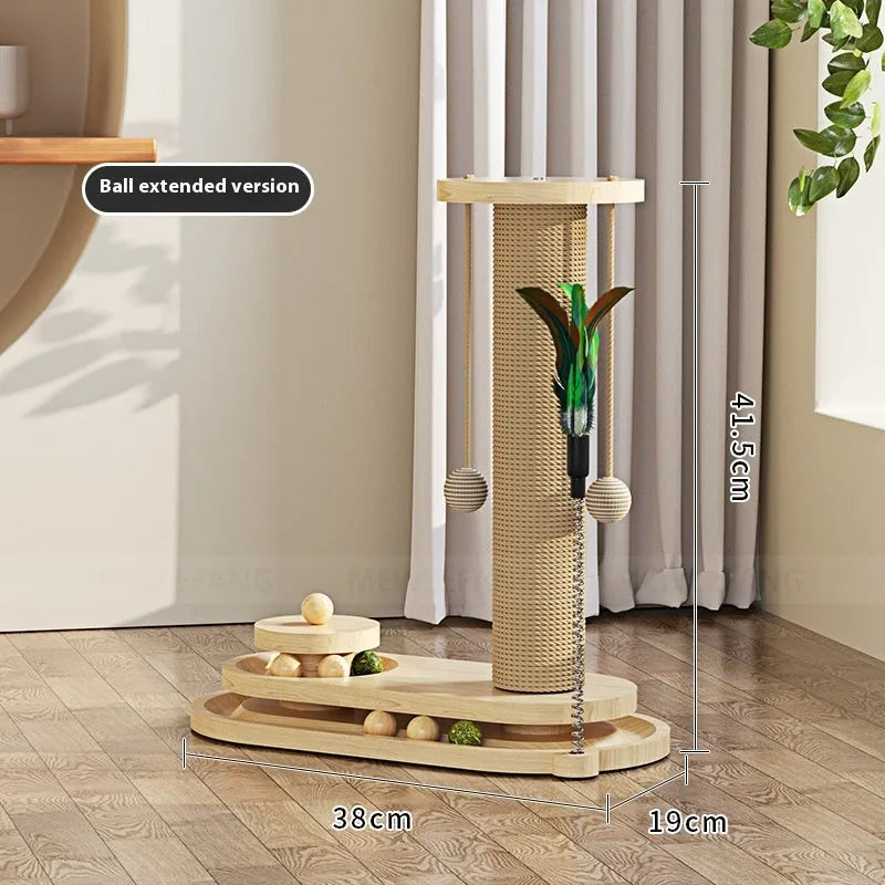 Solid wood cat scratching post with turntable base, 50cm tall with 30cm diameter