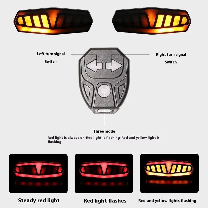 Wireless remote control bicycle steering brake induction lamp taillight with remote.