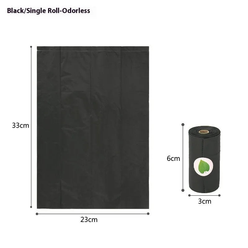 Roll of EPI green degradable pet waste bags next to a transparent dispenser on a grass background.