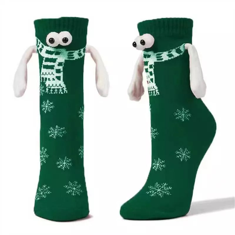Couple magnetic handle Christmas hand socks in various festive designs