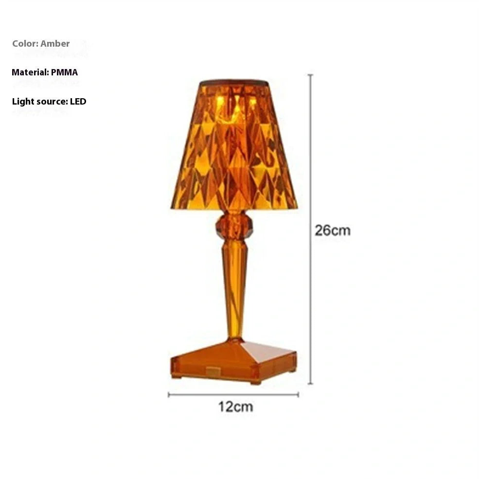 Diamond Crystal rechargeable table lamp with acrylic holder and multiple colour finishes