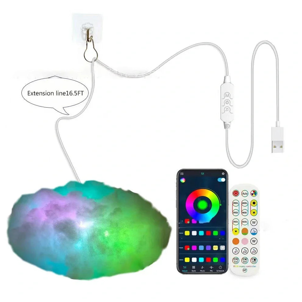 RGB Phantom Thundercloud LED Cloud Light showing cloud shape with multicolour LED illumination and remote control