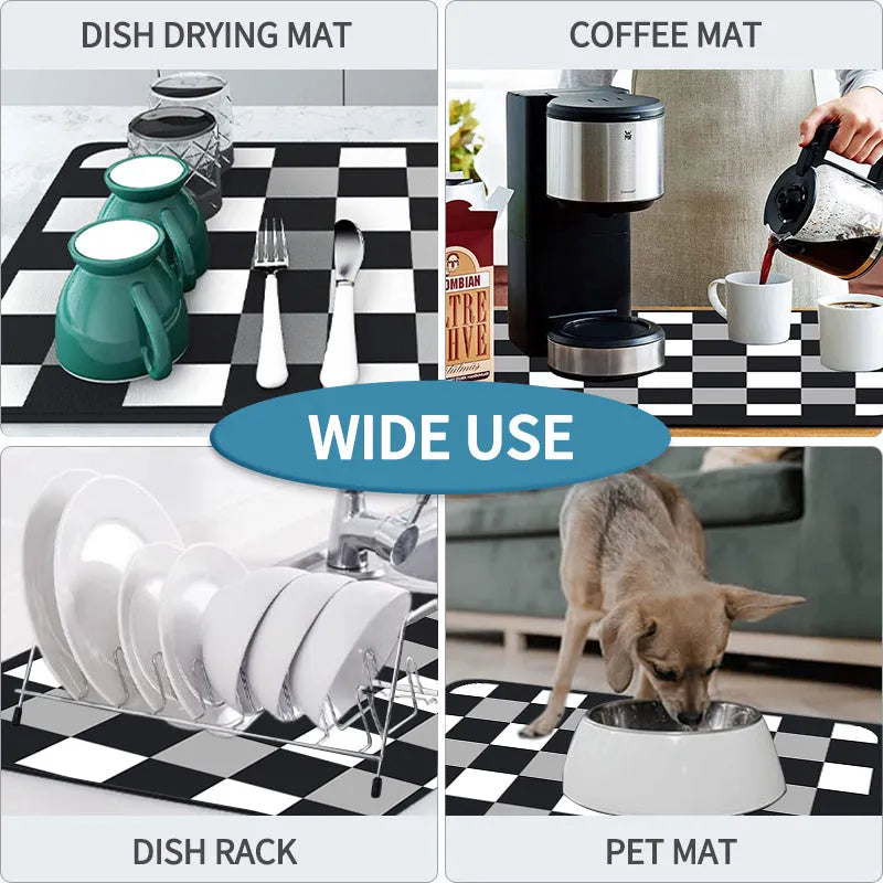 Black square kitchen drain pad with PU leather surface and rubber anti-slip backing