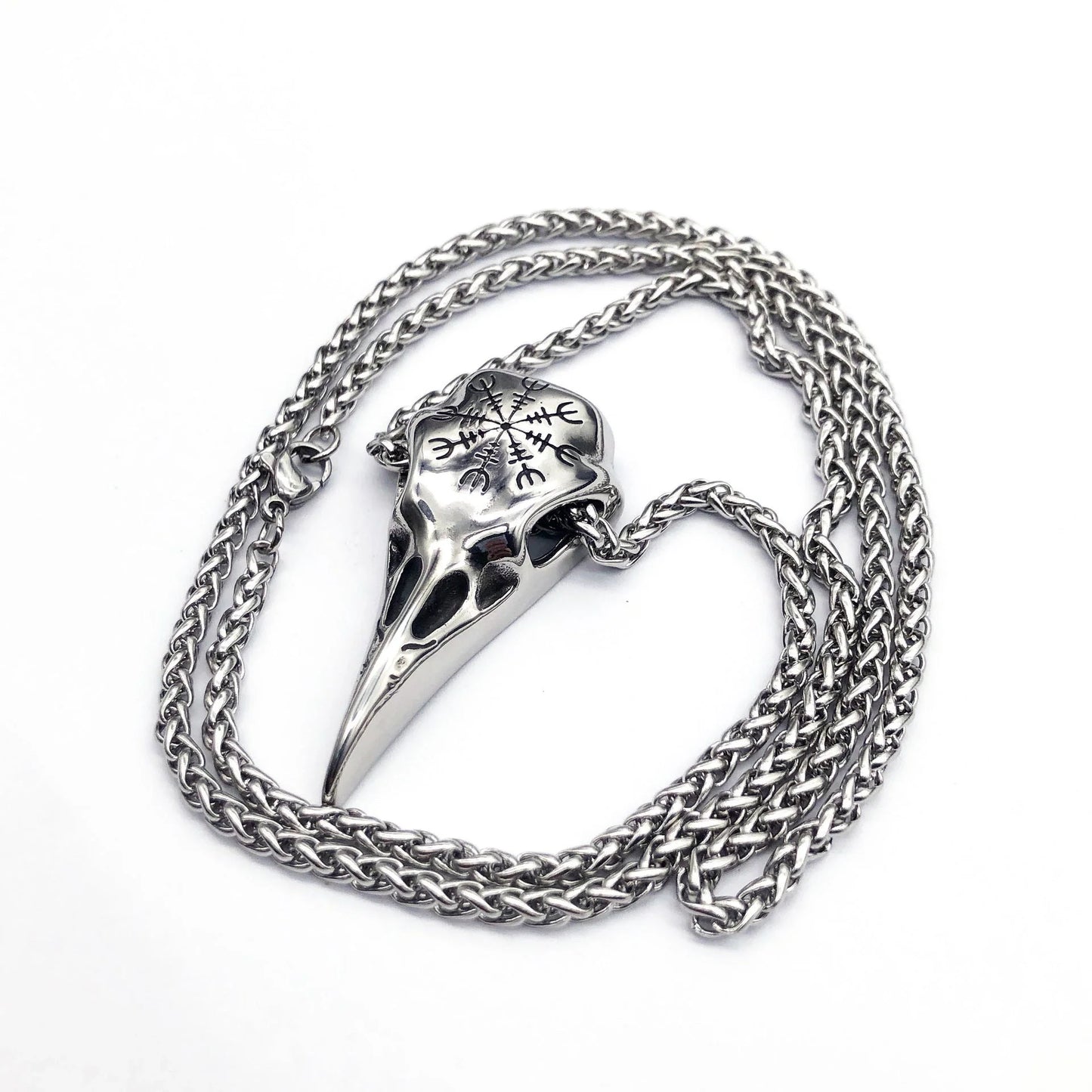 Stylish titanium steel Viking skull pendant necklace with an eagle beak design