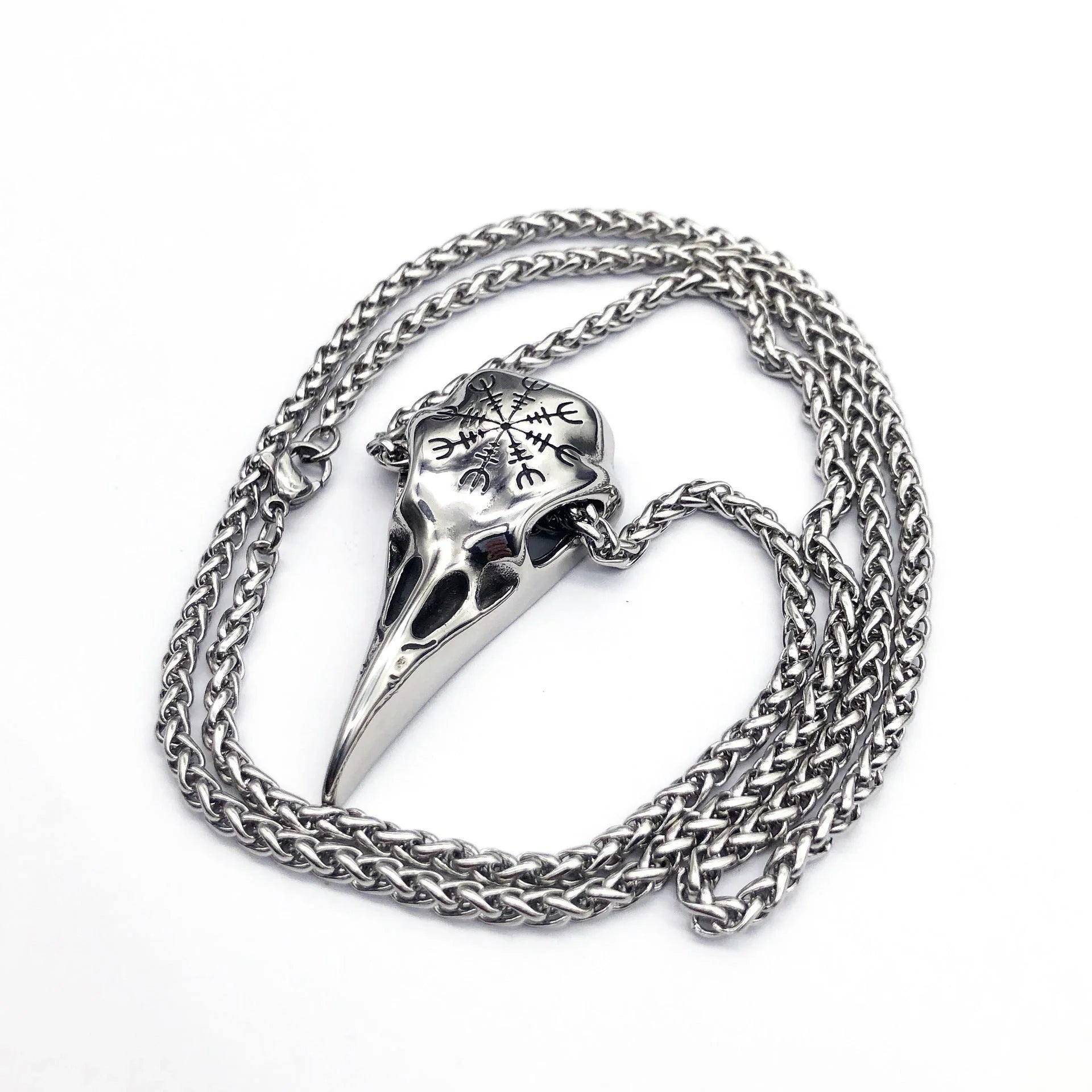 Stylish titanium steel Viking skull pendant necklace with an eagle beak design