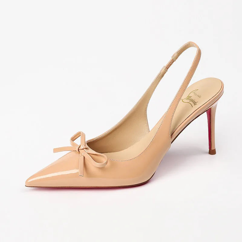 Women's pointed-toe high heels, 8cm heel, patent leather upper, microfiber lining, rubber sole, wine red, nude or black
