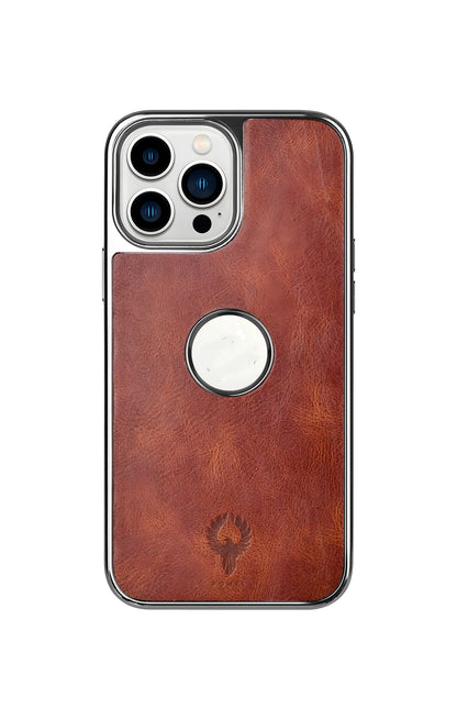 Brown PU leather plated phone case for iPhone 13 and iPhone 13 Pro with shockproof TPU and PC construction