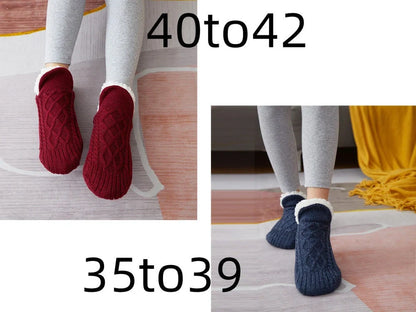 Winter woolen socks with V-opening design and anti-slip dots on soles in navy blue colour