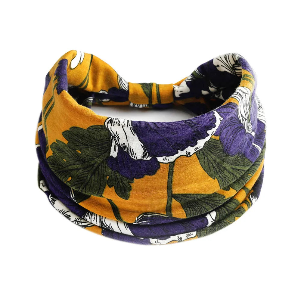Bohemian cloth yoga sports headband with floral and polka dot patterns, available in multiple colours.