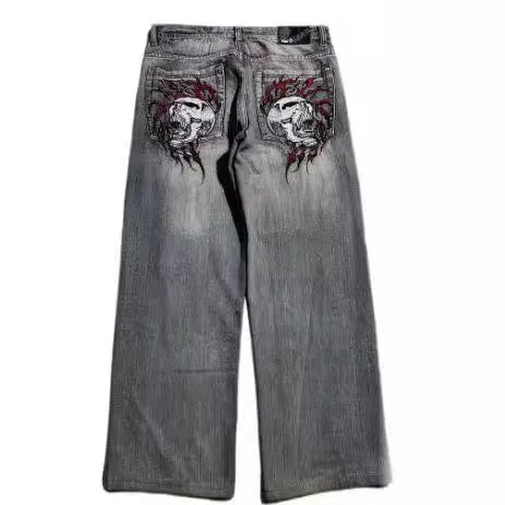 Men's grey washed-out wide-leg jeans with straight silhouette and micro elasticity fabric