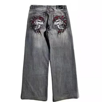 Men's grey washed-out wide-leg jeans with straight silhouette and micro elasticity fabric