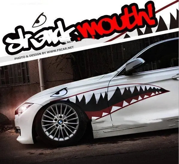 Shark Series PVC body sticker with creative latte art design, measuring 150cm long