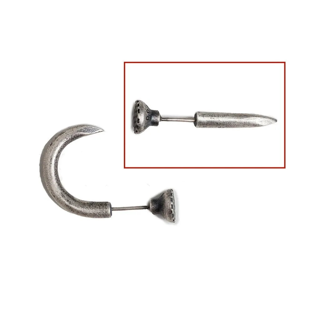 S925 sterling silver single stud earring featuring a straight or curved nail punk design.