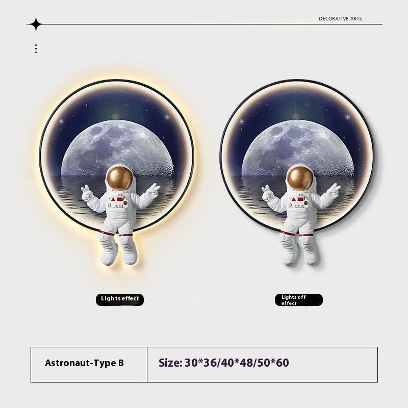 Spaceman astronaut themed canvas wall painting with optional LED lights for a child's bedroom