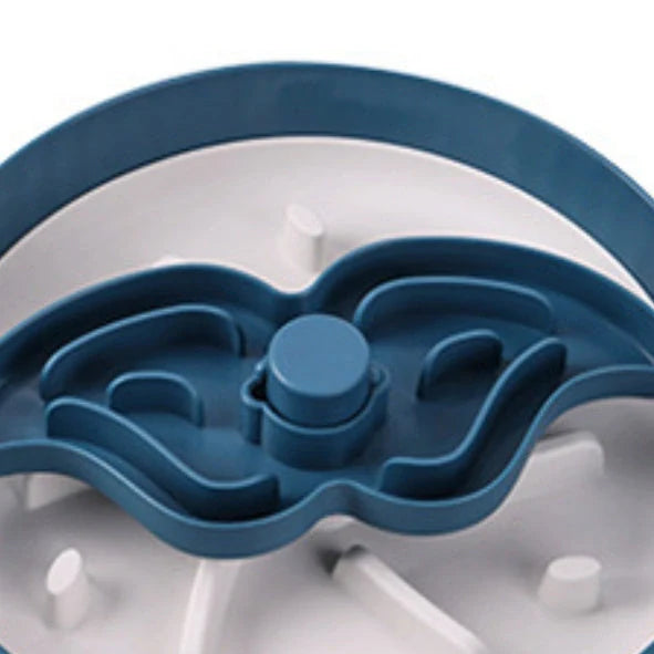 Grey rotating pet food basin with silicone pad showing beard pattern design for slow feeding