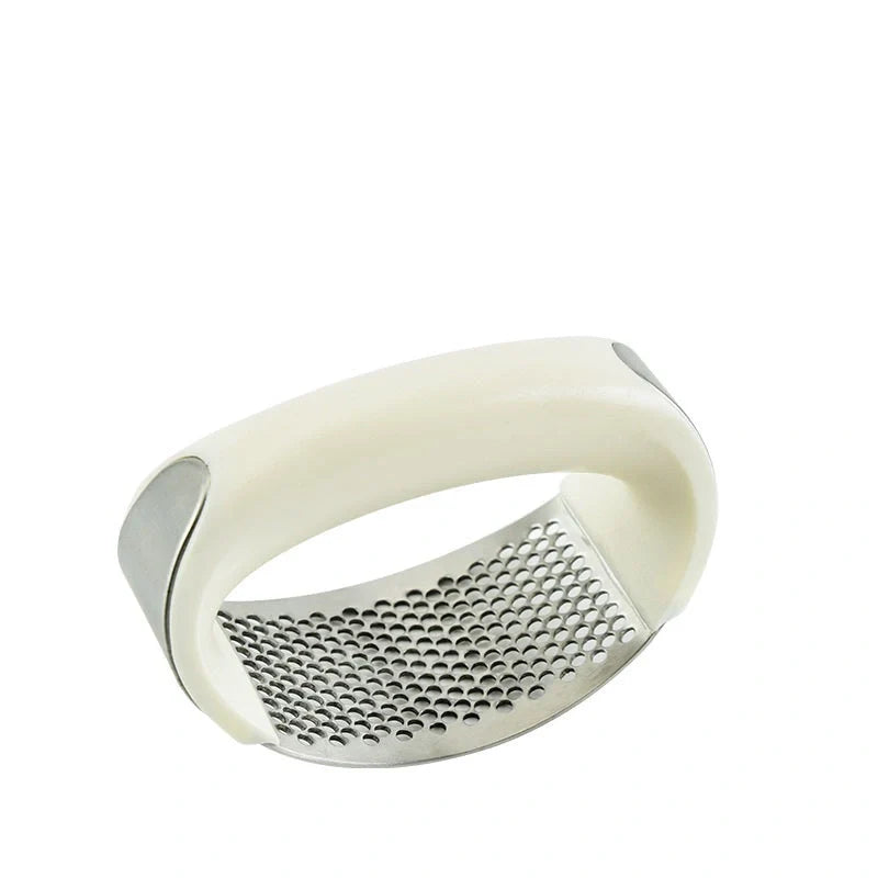 Stainless steel garlic press with non-slip handle for easy garlic mashing